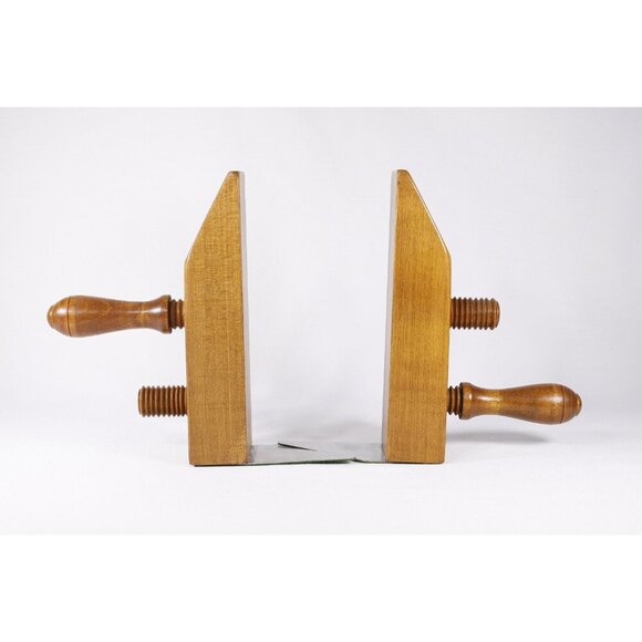 Vintage 1970s Maple wood bookends, MCM Vice book ends, Wooden Book supports, - Picture 3 of 8